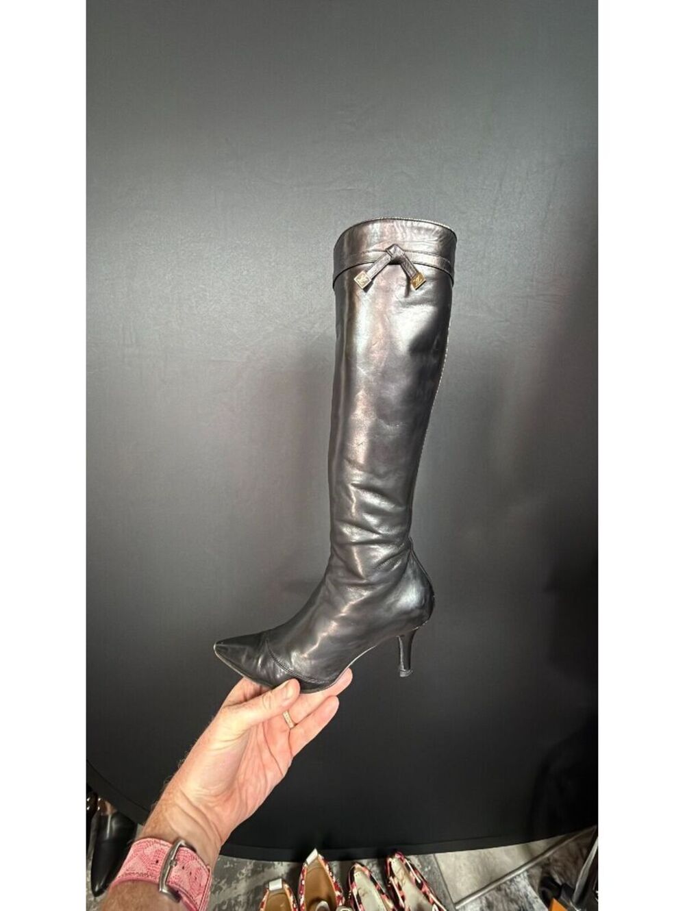 Louis Vuitton Tall Black Leather Tie Boots Size 35.5